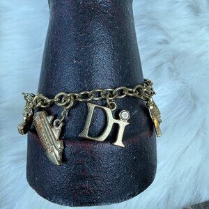 Vintage Diamonds International Charm Bracelet Gold Tone Chain 7"